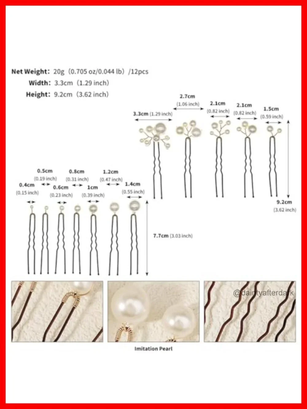 12 Pearl U Shaped Hair Pins - Handmade Decorative Bobby Pins for Wedding